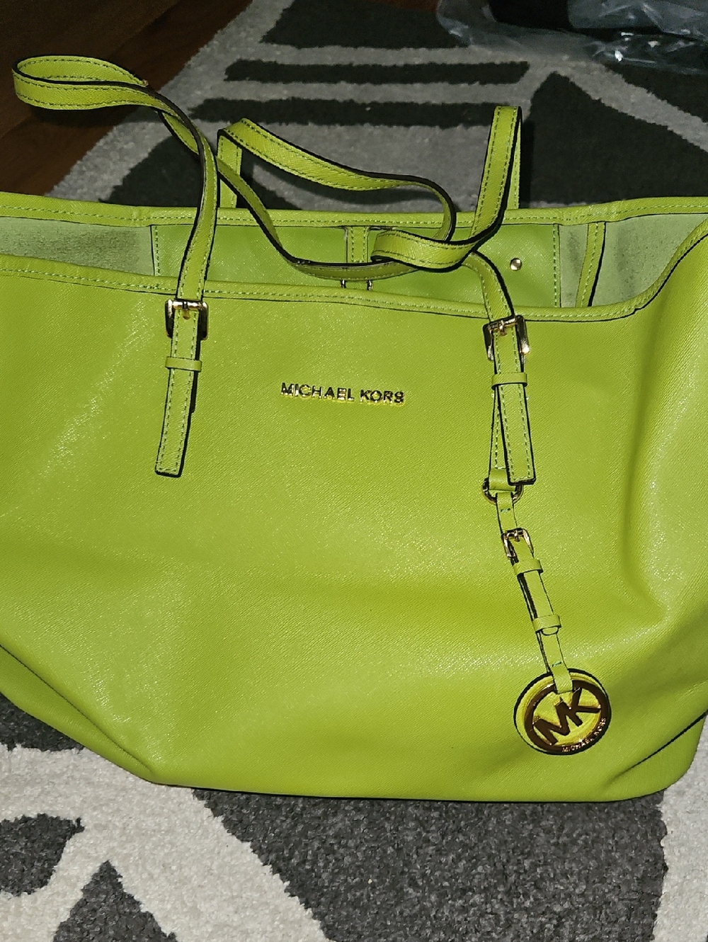 Michael Kors Neon Lime Leather Tote with Gold Hardware